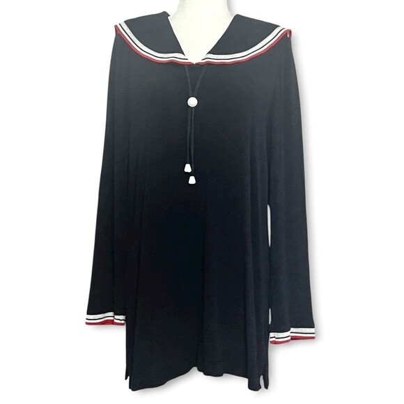 Positive Attitude Sailor Style Tunic Black Beach Cover Nautical Top Sz 18 VTG - Picture 1 of 11